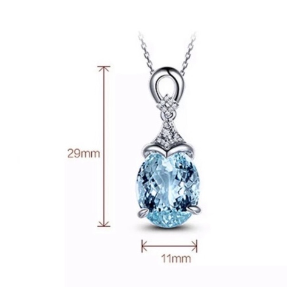 Natural Aquamarine Silver Chain Pendant Necklace - Picture 4 of 4